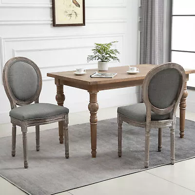 Set Of 2 Elegant French-Style Dining Chairs W/ Wood Frame Foam Seats Grey • $161.78