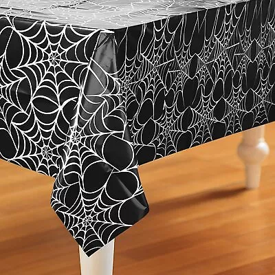 Halloween Black Spiders Cobweb Plastic Table Cover Party Tablecloth Table Cloth • £4.95