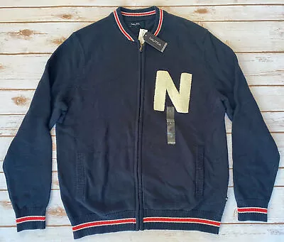 Nautica Logo Baseball Sweater Varsity Jacket Navy Blue Mens Large New $148 • $39.99