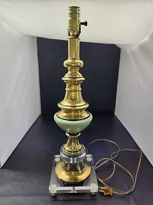 Vintage Table Lamp Lucite Green Glass Gold 22  Tall • $225