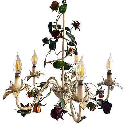 Vintage Italian Tole Daisy Chandelier - 5 Lights • $895