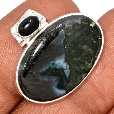 Natural Mystic Merlinite Crystal & Black Onyx 925 Silver Pendant CP21671 • $14.99