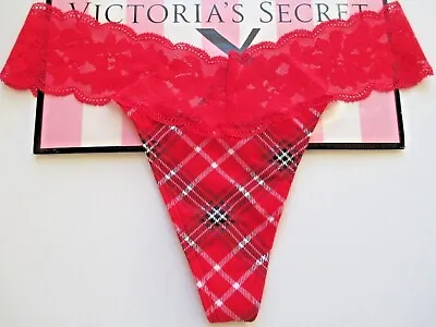 VICTORIA'S SECRET PINK Red Plaid Cotton Thong Panty S M L XL Lace Waist VS NWT • £11.56