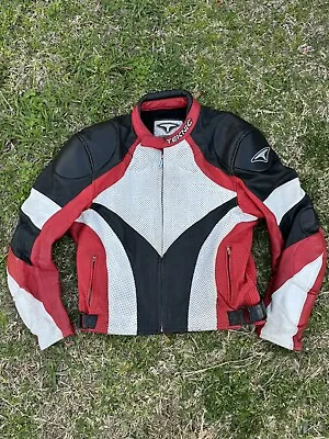 TEKNIC Motorcycle Jacket Racing Leather Black Red White Padded Protection 52 62 • $39.99