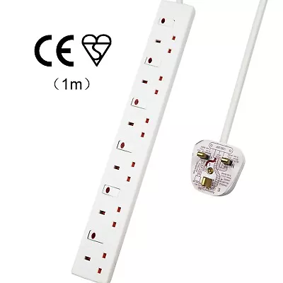 £12.99 • Buy 6 Way Gang Extension Lead Cable Individually Switched Extention 6 Socket Plug UK
