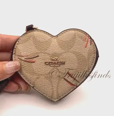 Coach Heart Pouch Bag Charm Signature Canvas Heart Star Print Khaki CK071 New P2 • $94.39