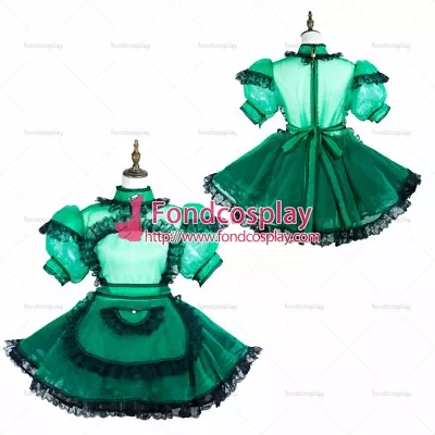 Adult Sexy Cross Dressing Sissy Maid Short Green Organza Dress Lockable Uniform  • $49.99