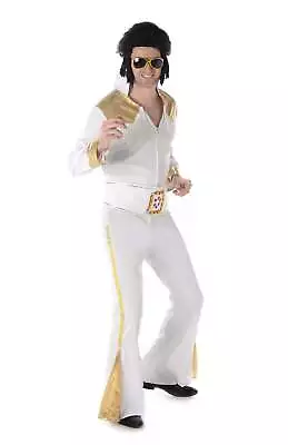 Rock N Roll Legend Elvis Inspired White Jumpsuit Mens Costume By Karnival • $57