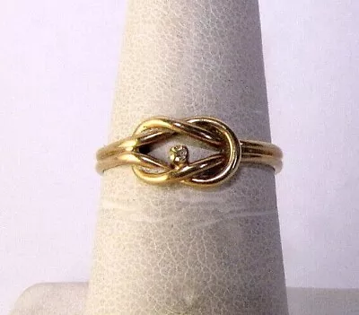 Vintage 10K Yellow Gold Diamond Chip Ring Size 6.5 Band Love Knot • $247