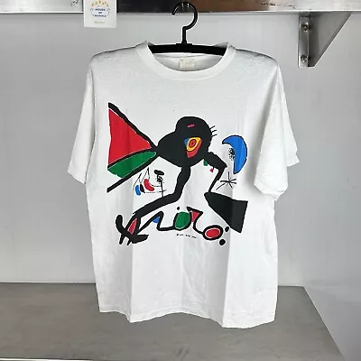 Vintage 1990 Joan Miro Abstract Art Single Stitch White Medium T-shirt • $40