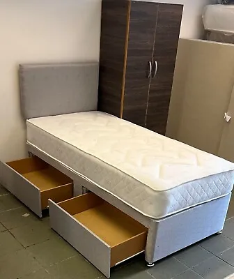 2ft6 3ft Single Divan Bed With 21cm Mattress.2 Colours.Storage.Drawers.Headboard • £199.99