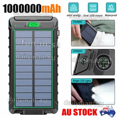 $40.99 • Buy 1000000mAh Portable Solar Panel 2 USB External Battery Power Bank Pack Charger