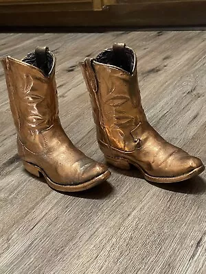 Vintage “Texas Brand” Cowboy Boots Bronze Preserved Pair Size 8 Bronzing Decor • $38