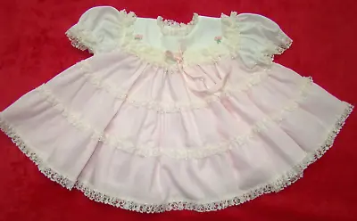 Vintage Bryan Baby Girls Size Small Pink Full Circle Dress Lace Ruffles • $13.99