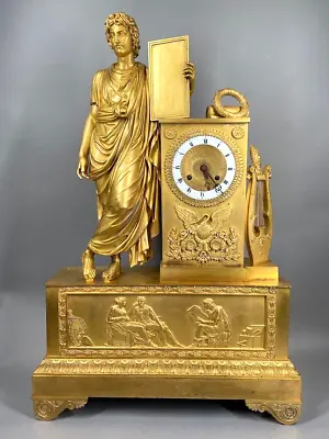 Exceptional Early 19th Century Empire XL Mantle/Table Clock In Gilded Ormolu • $9400