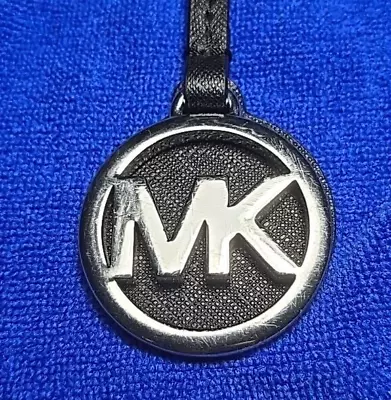 Michael Kors Black Leather Strap Silve Brass Key Fob Bag Charm Keychain Hang Tag • $17.99