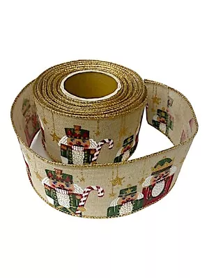 2-1/2  NUTCRACKER On Natural Background Wired Christmas Ribbon Design 10 Yards • $13.96