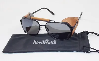 $109 • Buy Baruffaldi Anapurna Black Pilot A/r Smoke Leather Motorcycle Glasses Custom Cafe