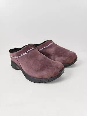 Merrell Women's Encore Chill Stitch Clogs 8 Purple Suede Leather Faux Fur Fleece • $59.99