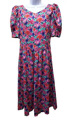 VTG 80s Lanz Puff Sleeve Floral Tea Party Garden Cottagecore Dress Women's 10 • $20