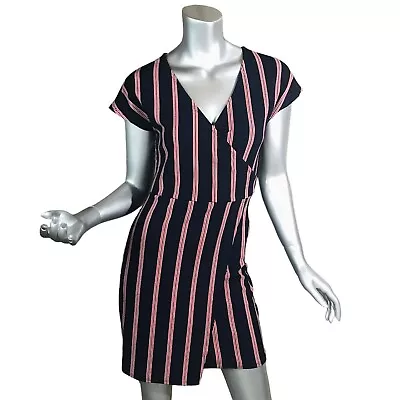 Rebel Sugar Women's Small Striped Blue Red Short Body-con Style Dress Faux Wrap • $1.25