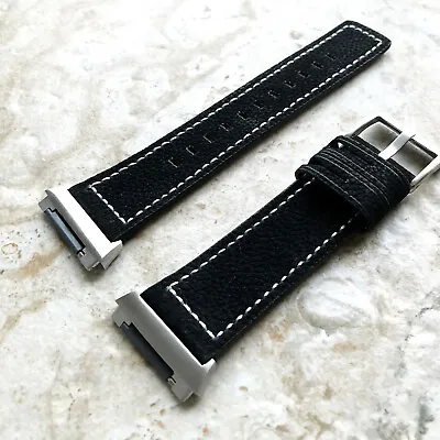 Black Suede Soft Leather Band Strap With White Stitches For Fitbit Ionic • $70.62