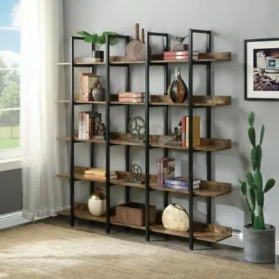 5-Tier Vintage Industrial Wide Open Bookcase Bookshelf Home Office Decor Display • $295.99