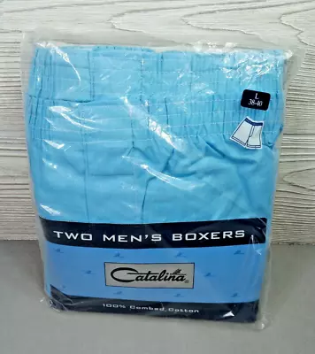 Vintage Catalina Mens Large 38-40 Boxer Shorts Blue No Gap Cotton 2 Pack 1998 • $19.88