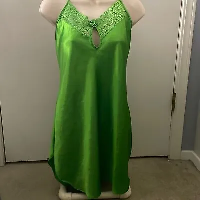 Secret Treasures Women Satin Slip Dress Negligee Nightie Lace  Green Medium • $22