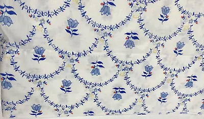 Vintage 60s Pair Pillowcases Percale White Blue Floral Pattern Print Cottagecore • $34.99