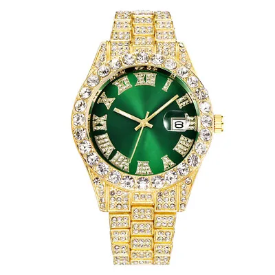 Bling Simulated Diamond Dial Metal Wrist Watch Hip Hop Men Women Quartz Rapper • £7.79