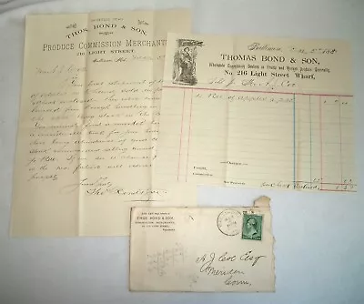 Antique 1888 Thomas Bond & Son Produce Baltimore MD Letter & Billhead • $9.99