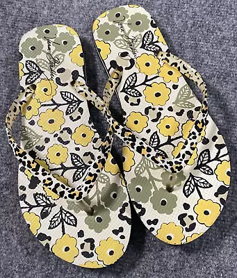 Vera Bradley Shoes Womens Medium 7/8 Floral Flip Flops Sandals Yellow Black Gray • $12.99