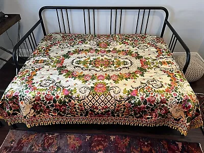 Vintage 1950s Italian Floral Wall Rug/Cherub Tapestry/Bedspread Mint Condition • $140
