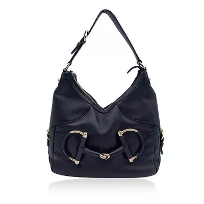 Authentic Gucci Black Leather Heritage Horsebit Hobo Shoulder Bag • $670