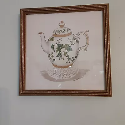 Martha Hinson Framed Matted Green Ivy  Teapot Print • $27.99