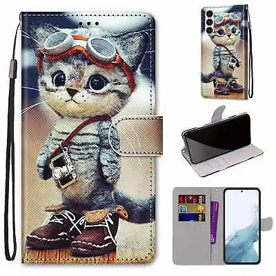 For Various Phone Cool Cat Magnetic Leather Flip Stand Wallet Card Case Cover • $7.69