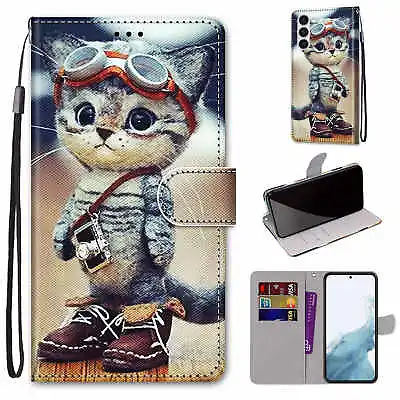 For Various Phone Cool Cat Magnetic Leather Flip Wallet Stand Card Case Cover • $6.40