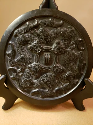 $110 • Buy Chinese Antique Black Lacquered Drum Bronze Mirror