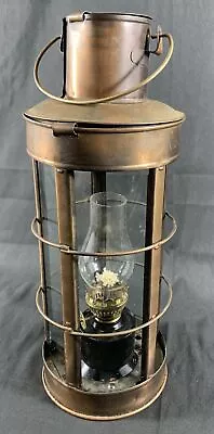 ✨vtg Copper Lantern 5- Sided Glass Walls Hangable Oil Lamp Nautical 11.5” H✨ • $34.99