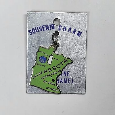 Minnesota State Enamel Cloisonne Silvertone Green Charm Vintage Japan MN • $17.99