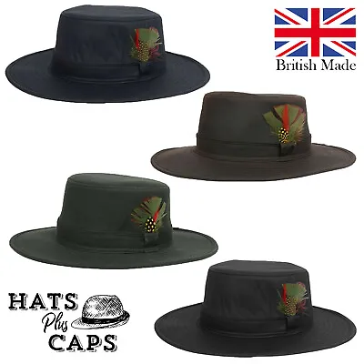 £18.99 • Buy British Made Wax Cotton Fedora Outback Bush Hat Waterproof Sun Rain Wide Brim
