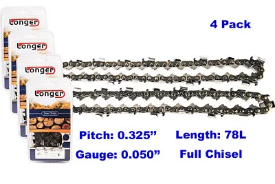 4pcs 20'' Chainsaw Chain Blade Full Chisel 78 DL .325 Pitch .050 Gauge For STIHL • $44.49