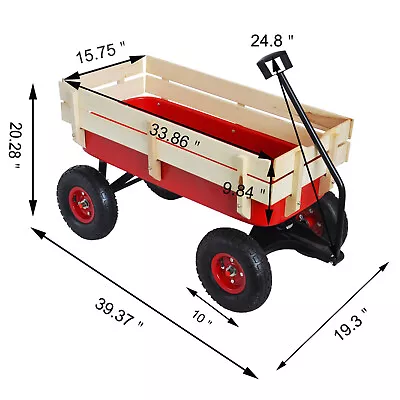 40'' Outdoor Metal Cart Garden Wagon Yard Utility Cart W/Wood Railing Air Tires • $89.99