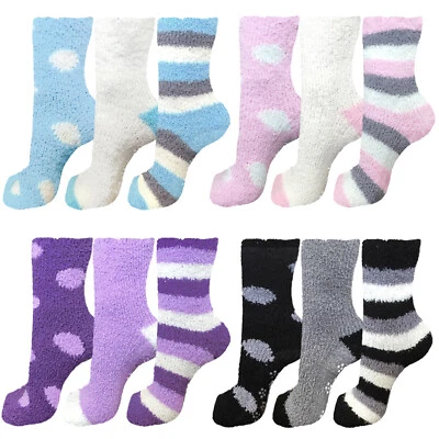 £6.99 • Buy Slipper Bed Socks 3 Pair Pack Soft Warm Cosy Gripper Teddy Fleece