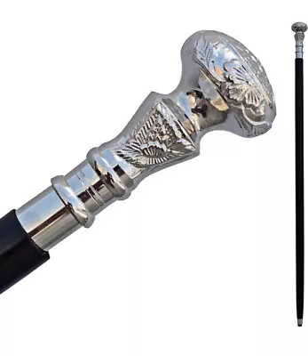 Vintage Antique Walking Cane Wooden Walking Stick Silver Brass Handle Knob Gift • $22.99