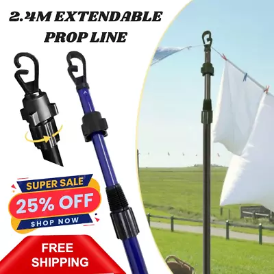 Extendable Prop Line 2.4m Heavy Duty Clothes Washing Pole Outdoor Support Dryer • £7.49