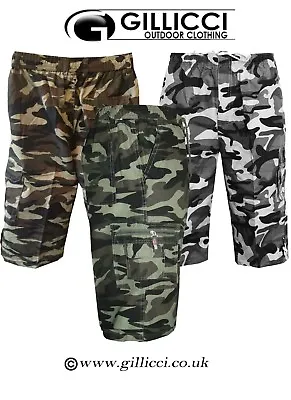 Men Casual Camo Camouflauge Army Woodland Printed Combat Cargo 3/4 Three Quarter • £11.49