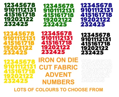 ADVENT IRON ON DIE CUT FABRIC NUMBERS ! 1-25!! Aprox 3/4  Inches Craft/Christmas • £3
