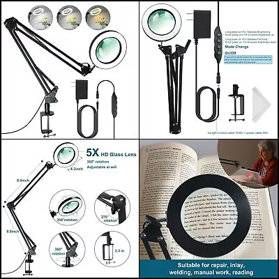 Magnifying Glass Light Stand Lamp Led And Magnifier 5x Dimmable Desk Reading • $29.04